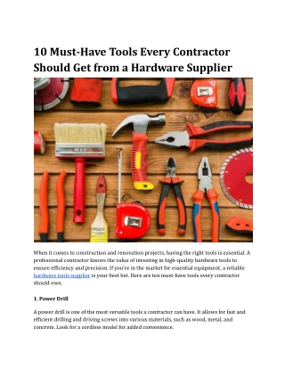 10 Must-Have Tools Every Contractor Should Get from a Hardware Supplier