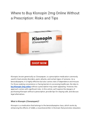 Where to Buy Klonopin 2mg Online Without a Prescription_ Risks and Tips