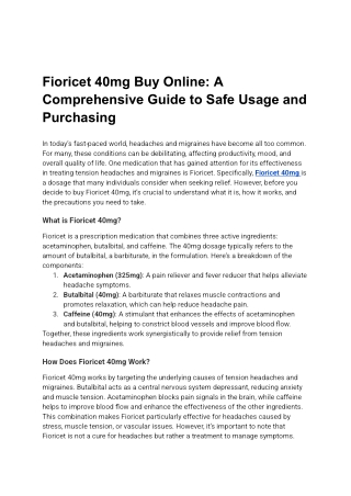 Fioricet 40mg Buy Online