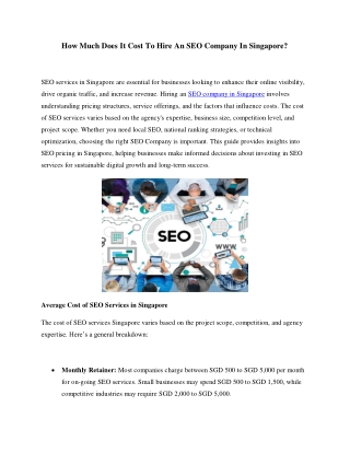 How Much Does It Cost To Hire An SEO Company In Singapore