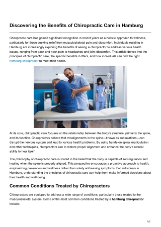 Discovering the Benefits of Chiropractic Care in Hamburg