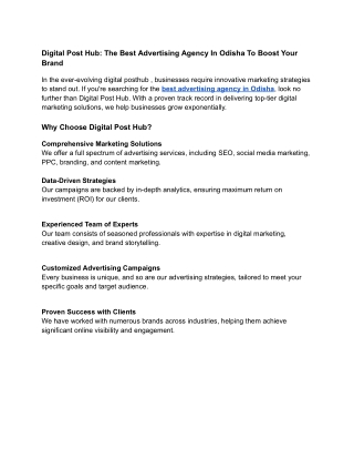 Digital Post Hub_ The Best Advertising Agency In Odisha To Boost Your Brand