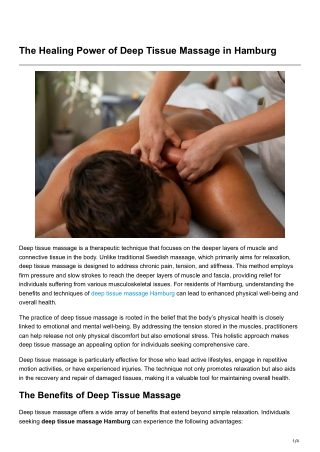 The Healing Power of Deep Tissue Massage in Hamburg