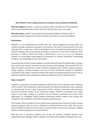 How ChatGPT is Not a Replacement for Enterprise Conversational AI Platforms