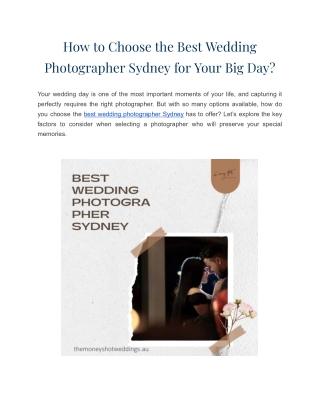 How to Choose the Best Wedding Photographer Sydney for Your Big Day