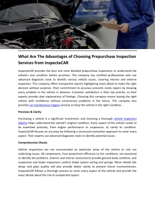 What Are The Advantages of Choosing Prepurchase Inspection Services from InspectaCAR