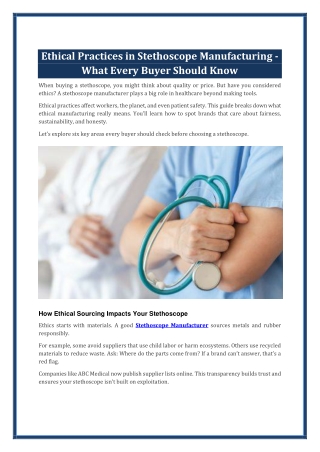 Ethical Practices in Stethoscope Manufacturing - What Every Buyer Should Know