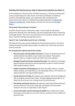 Shielding Charlotte Businesses: Robust Cybersecurity Solutions by Ciprian IT