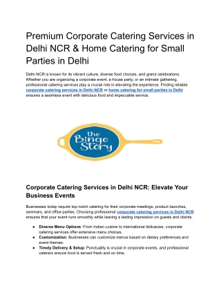 Premium Corporate Catering Services in Delhi NCR & Home Catering for Small Parties in Delhi