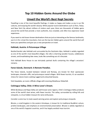 Top 10 Hidden Gems Around the Globe