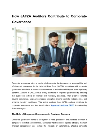 How JAFZA Auditors Contribute to Corporate Governance