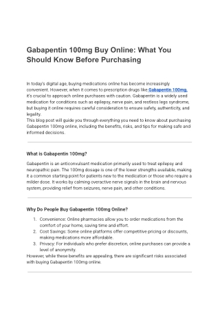 Gabapentin 100mg Buy Online