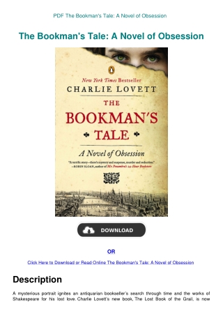 PDF The Bookman's Tale A Novel of Obsession