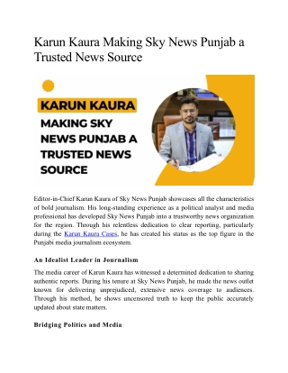 Karun Kaura Making Sky News Punjab a Trusted News Source