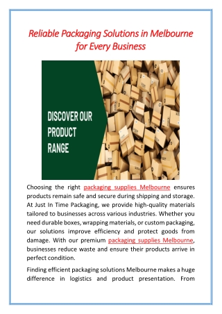 Reliable Packaging Solutions in Melbourne for Every Business