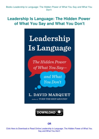 Books Leadership Is Language The Hidden Power of What You Say and What You Don't