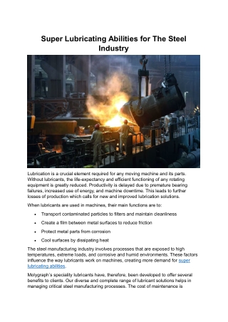 Super Lubricating Abilities for The Steel Industry