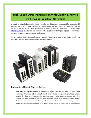 High-Speed Data Transmission with Gigabit Ethernet Switches in Industrial Networks