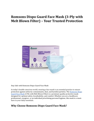Romsons Dispo Guard Face Mask – 3-Ply Trusted Protection
