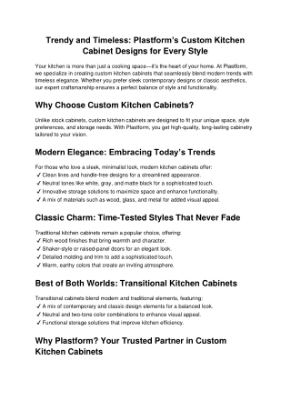 Trendy and Timeless: Plastform’s Custom Kitchen Cabinet Designs for Every Style