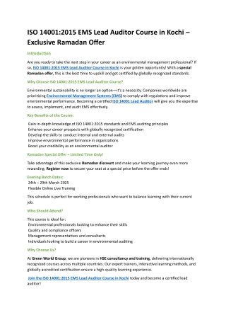 ISO 140012015 EMS Lead Auditor Course in Kochi Ramadan Offer pdf