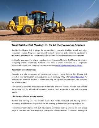 Trust Dutchie Dirt Moving Ltd. for All the Excavation Services