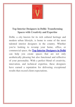Top Interior Designers in Delhi Transforming Spaces with Creativity and Expertise