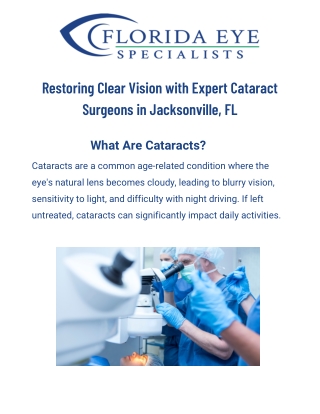 Top Cataract Doctor Jacksonville, FL | Florida Eye Specialists