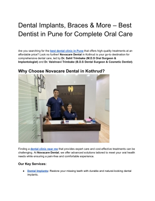Dental Implants, Braces & More – Best Dentist in Pune for Complete Oral Care