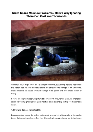 Crawl Space Moisture Problems? Here’s Why Ignoring Them Can Cost You Thousands