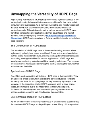 Unwrapping the Versatility of HDPE Bags