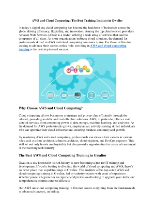 AWS and Cloud Computing The Best Training Institute in Gwalior