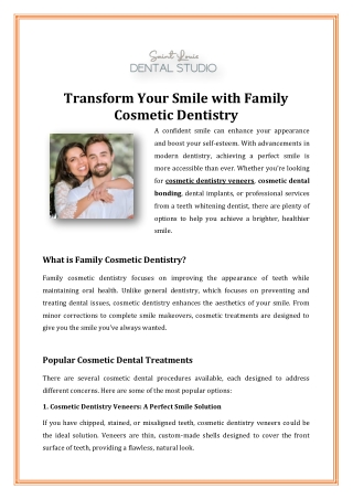 Transform Your Smile with Family Cosmetic Dentistry