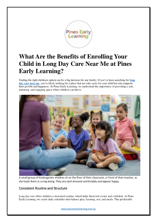 What Are the Benefits of Enrolling Your Child in Long Day Care Near Me at Pines Early Learning
