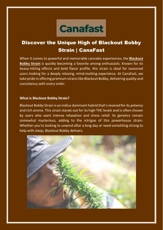 Discover the Unique High of Blackout Bobby Strain | CanaFast