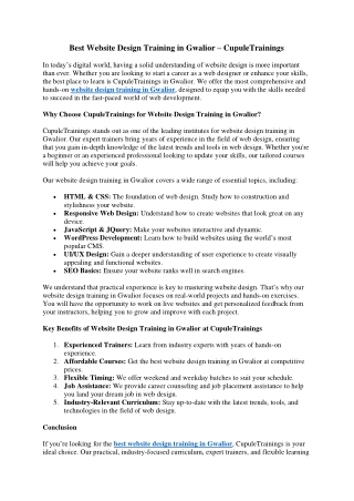 Best Website Design Training in Gwalior – CupuleTrainings