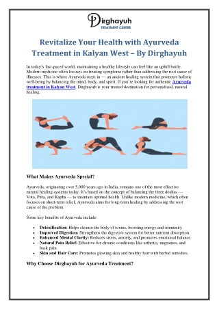 Revitalize Your Health with Ayurveda Treatment in Kalyan West – By Dirghayuh
