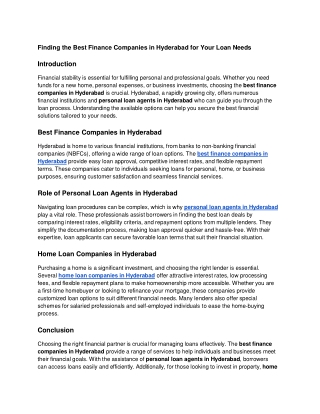 Finding the Best Finance Companies in Hyderabad for Your Loan Needs