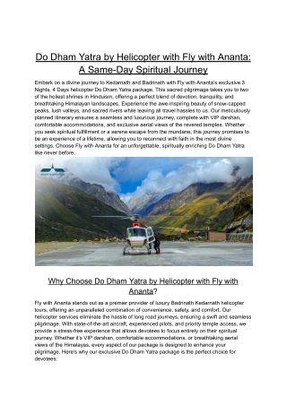 Do Dham Yatra by Helicopter with Fly with Ananta