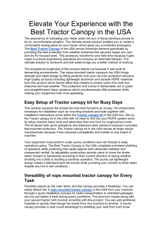 Elevate Your Experience with the Best Tractor Canopy in the USA