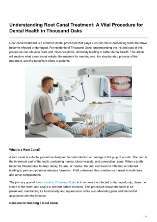 Understanding Root Canal Treatment A Vital Procedure for Dental Health in Thousand Oaks