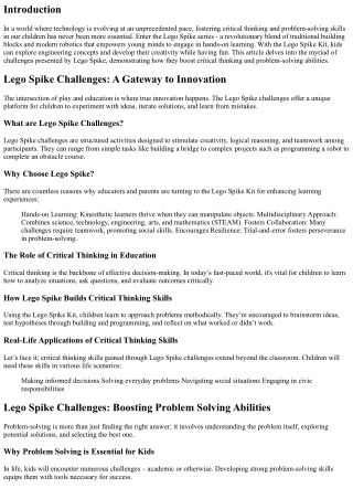 Lego Spike Challenges: Boosting Critical Thinking and Problem Solving