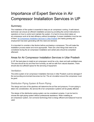 Importance of Expert Service in Air Compressor Installation Services