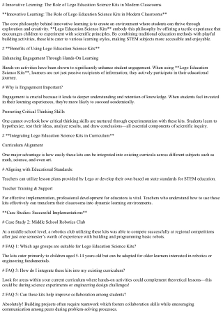 Innovative Learning: The Role of Lego Education Science Kits in Modern Classroom