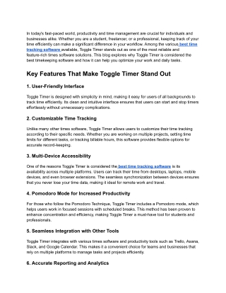 Why Toggle Timer is the Best Time Tracking Software Option