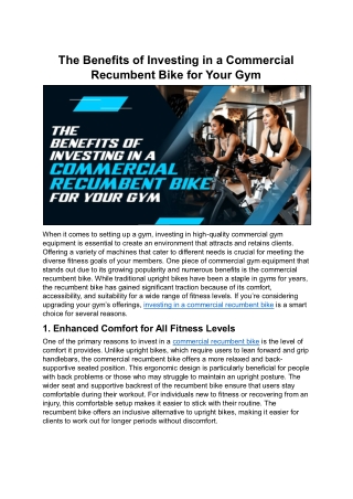 The Benefits of Investing in a Commercial Recumbent Bike for Your Gym