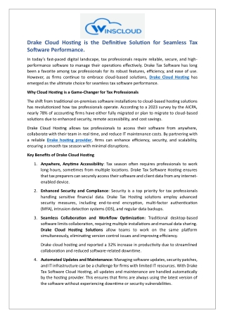 Drake Cloud Hosting is the Definitive Solution for Seamless Tax Software Perform