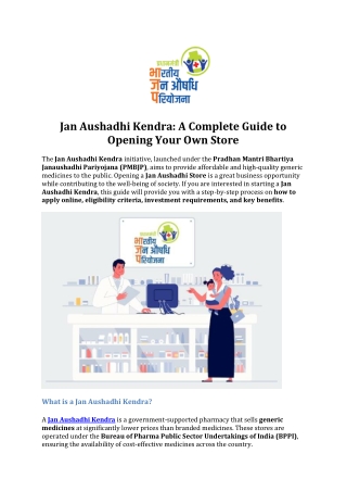 Jan Aushadhi Kendra- A Complete Guide to Opening Your Own Store