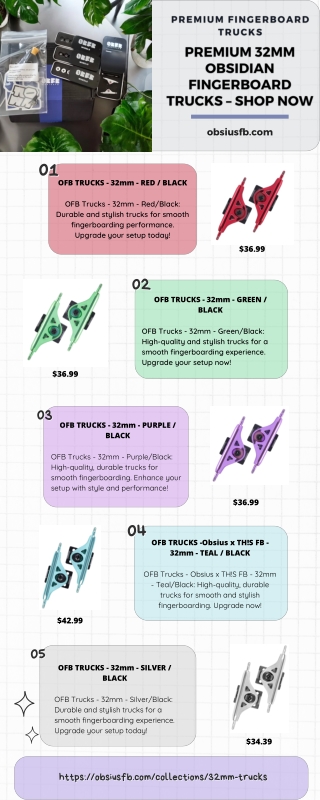 Premium 32mm Obsidian Fingerboard Trucks – Shop Now!