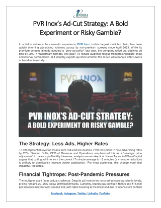 PVR Inox’s Ad-Cut Strategy A Bold Experiment or Risky Gamble